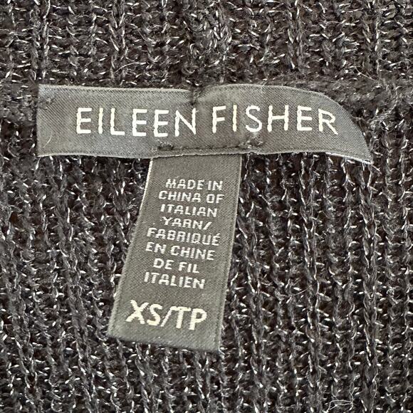 EILEEN FISHER | Black Merino Wool Sparkle Long Open Front Cardigan | Extra Small - Picture 4 of 4